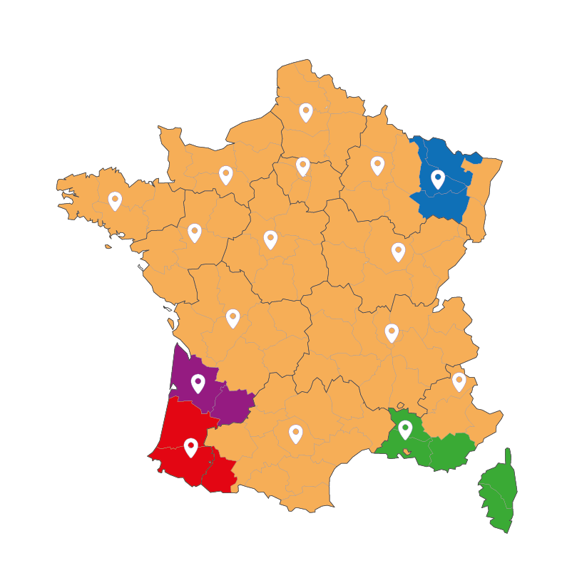 Carte de la france qui localise les agences Subventis